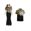 Basic Casual Dresses Off Shoulder Polynesian Tribal Print Women Bare Shoulders Dresses Mermaid Skirt Couples Match Clothing Men Shirts 230811