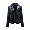 Women's Leather Black Tops 2023 Spring And Autumn Short Women Size Slim Fit Lapel Car Suit Slant Zip Jackets Jacket