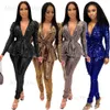 2020 Winter Women Set Hot Stamping Tracksuits Full Sleeve Sashes Tops+Pants Passar Two Piece Set Night Club Party Outfits GL6332 T230811