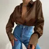 Women's Blouses Shirts Satin Long Sleeve Blouses Women Tops Vintage Blue Green Silk Shirt Casual Loose Button Up Female Shirts Fashion Tops 18913 230810