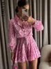 Basic Casual Dresses Klkxmyt Traf Summer Dres Vintage Floral Print Ruffles Mini Shirt Dresses Female Chic Breasted Lace Up Sashes Vestidos 230811