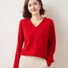 Kvinnors tröjor 2023 Autumn and Winter Ladies Sweater Pure Wool V-Neck Sticke Pullover Tjock Cashmere Bottoming Shirt Top