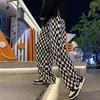 Men's Pants Ins Tide Mopping Wide Leg Black And White Checkerboard High Street Straight Velvet Thick Stripes