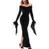 Lässige Kleider Mode Frauenparty Kostüm sexy Off Schulter Langarm Halloween Slim Kleid Damen Elegant Split Rock 2023