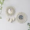 Decorative Objects Figurines Round Mirror Wall Decor Macrame Boho Room Mirrors for Living Bedroom Decoration Bathroom Home 230810
