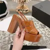 Patent Crumpled Lambskin Platform SANDAL 95MM Women Dress Shoes High Chunky Heels Pumps Luxury Designers Heel Classic Embellished Ankle Strap Banquet shoes