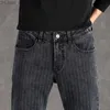 Mäns jeans 2023 Vår/sommar Ny modeband Bomullsfötter Herrens Casual Slim Fit Bekväma elastiska jeans Z230814
