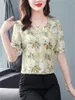 Kvinnors blusar 4xl Kvinnor Summer Spring Shirts Lady Fashion Corte Sleeve V-Neck Collar Flower Printing Blusas Tops G2520