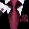 Bow Ties Striped Solid Burgundy Tie For Men 2023 Fashion Brand Wedding Party Paisley Necktie Handky Cufflink Wholesale Hi-Tie Design