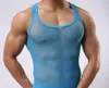 Herrtankstoppar Herr sexiga mesh tank tops mesh hål netto transparent underkläder underskjortor väst bara topp