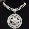 Pendant Necklaces Men Hip hop Iced out Bling Rotatable Maple Leaf Pendant Necklace 13mm crystal Cuban Chain Hiphop Necklaces fashion Charm jewelry 230810