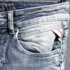 Jeans de jeans Designer de moda Men retro azul claro trecho slim fit rasgado calças raspadas vintage calças denim casual de jeans