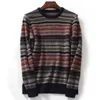 Maglioni da uomo Autunno Inverno Stripe 100 Abbigliamento in pura lana Girocollo Color Block Pullover Maglione traspirante stile accademico 230810