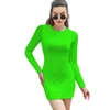 Robes décontractées Verre vert robe à manches longues pour femmes imprimées de la mode Pocke Bright