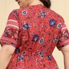 Basic lässige Kleider plus Größe Frauen Kleidung verkaufen Vintage Blumenkleid Bohemian Style Spitze V-Ausschnitt Langer Sommer Beach S-4xl Kurzarm 230811