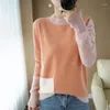 Women's Sweaters Cashmere Sweater Woman O-Neck Color Matching Pure Wool Pullover Fashion Plus Size Warm Knitted Bottoming Shirt