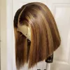 Human Chignons Brasilianer 4x4 Spitze Clre Highlight gefärbtes Haar S brauner Bob gerade Remy 180 Dichte zum Verkauf 230811