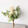 Dekorativa blommor 1 gäng skogsstil Silk Hortensia Pompom Begonia Wedding Flower Bouquet Lucky Ball Artificial Eucalyptus Leaf