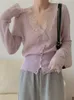 Camisolas femininas renda de retalhos Mulheres malha Cardigan Spring Manga longa Vneck flan fêmea elegante elegante e sólido single ladies tops 230811