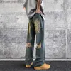 Męskie spodnie 2023 Umyjane dżinsy Męskie Summer American Street Fruffled Spodnie Koreańskie spodnie Trendy Street Pants Z230814