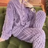 여성용 잠자기 겨울 겨울 두꺼운 따뜻한 잠옷 세트 여성 플란넬 2 pcs/로트 V- 넥 야간복 여성 Pijamas Suit Coral Fleece Loungewear