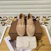 Designer Dress Shoes LP Suede Loafers Women Men Suede Mules Summer Charms Embellished Walk Shoe Apricot Leather Casual Shoes