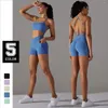 Aktiva uppsättningar Yoga kläder Sport Woman Gym kostym med shorts för sommar kvinnlig träning outfit Peach Hip Lift Pocket Fitness Sport Bh Set