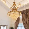 Żyrandole francuskie lampy kryształowe Oprawa amerykański romantyczny miedziany żyrandol lampy wisiorek europejski luksusowy hall luminaria
