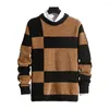 Men's Sweaters Men Winter Sweater Colorblock Thick Knitted Long Sleeve Elastic Slim Fit Pullover Soft Outdoor