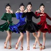 Scen Wear Latin Dance Dress Children's Long Sleeve Velvet Professional Salsa Samba Rumba Dresses For Girls Dancing Clothing DL3132