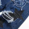 Jeans pour hommes de style punk bleu lettre déchirée broder