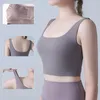 Yoga outfit hög elastisk kroppsformande kläder naken känner sig falska tvådelar dämpande sport väst djup u vacker rygg tank top bra kvinnor