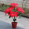 Decorative Flowers 1pc Real Touch Flannel Artificial Big Red Head Bouquet Christmas Poinsettia Bushes Bouquets Tree Ornaments