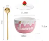 Dinnerware Sets Lovely Pink Strawberry Bowl With Lid Household Salad Fruit Yogurt Milk Oatmeal Ceramic Bowls Cute Tableware Gifts For Girls 230810