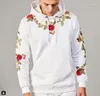 Herrtröjor män broderi blommor huva pullover high street mode bomull hip hop slim streetwear o-hals hoodie hoodie höst