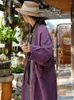 Women's Trench Coats Women Vintage Linen Long Sleeve V-Neck Spring 2023 Purple Loose Patchwork