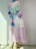Temel gündelik elbiseler Deat kadın pileli elbise zarif çok renkli baskı tek göğüslü parlama kolu maxi 2023 Sonbahar 17d1171 230810