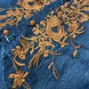 Lässige Kleider Lose Größe Neun Zoll Ärmelkleid Herbst Vintage Sticked Denim Mid Länge Jeans alle passende Kleidung Blau FS1378