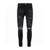 Jeans para hombres High Street 2023 Fashion Casual Risped Patch Adolescentes Cowboy Paint Pintura Splash Tinta Negra Pantalones Flacos Men