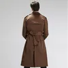 Trench Coats Men's Basic Spring Automne Double Pinsed Long Paragraphe Male Solid Tiebelt