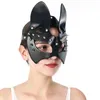 Sexy Girl Party Black Eye Mask Fetish Cat Head Bdsm For Women Leather Cat Mask HKD230810