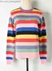 Maglioni femminili arcobaleno a strisce colorate stampati maglione casual femminile 2023 Fashion O-Neck Knitting Zilled Zipper Lurex Jumper Zipper B-042 Z230814