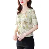 Kvinnors blusar 4xl Kvinnor Summer Spring Shirts Lady Fashion Corte Sleeve V-Neck Collar Flower Printing Blusas Tops G2520