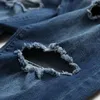 Мужские джинсы разорванные коленные отверстия лето разрушенная эластичная прямая джинсовая джинсовая джинсовая гастрона
