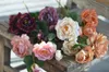 Dekorativa blommor 20 "Torkat utseende konstgjorda trädgårdar rosor 3heads rosa elfenben orange bröllop/hem dekoration vinröd lila diy blommor