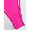 Women's Swimwear 2 Piece Swimsuit Color Block One Shoulder Knot Front High Waisted Bikini Set
