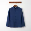 Men's Casual Shirts Autumn Cotton Linen Jacket Chinese Traditional Tang Clothing Long Sleeve Tops Taiji Uniform Hanfu