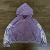 Mens Hoodies Sweatshirts Y2K High Street Trend Print Purple Retro Casual Overized Sweatshirt Women Round Center American Loose Zipper Hoodie Men 230811