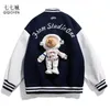 Men's Jackets Bomber Jacket Men Women Teddy Astronaut Doll Autumn Patchwork Oversize Baseball Unisex Varsity Campus Casual Coat 230810