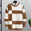 Men's Sweaters Men Winter Sweater Colorblock Thick Knitted Long Sleeve Elastic Slim Fit Pullover Soft Outdoor